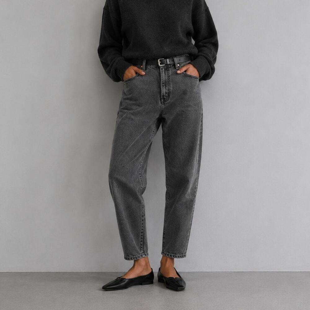 Big H Jeans Women L Black/Gray Denim High-rise Tapered Barrel Balloon Leg Ankle